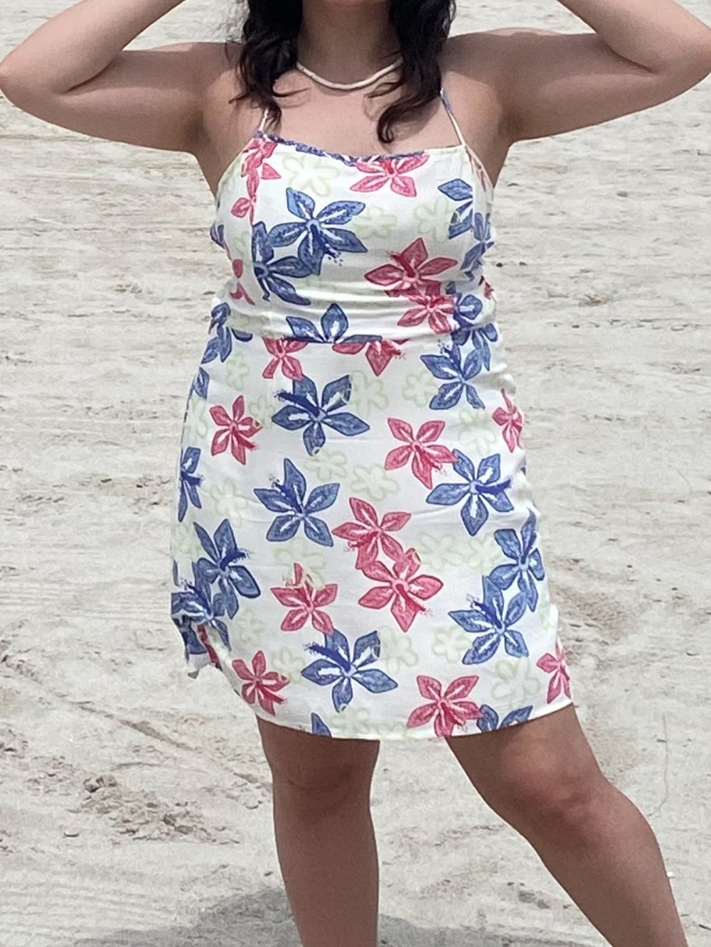 White Floral Slip Dress with Pink & Blue Blooms pacsun